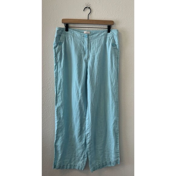 Chicos Women's Pants Size 1.5 Linen Sky Blue Relaxed Lagenlook Wide Leg Beachy - Picture 1 of 16